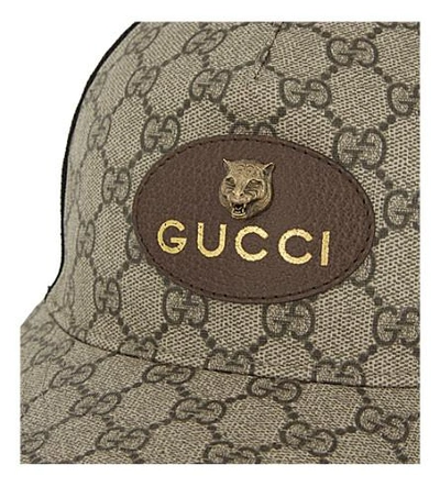 Shop Gucci Tiger Gg Supreme Canvas Trucker Cap In Beige