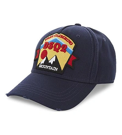Shop Dsquared2 Mountain Patch Cotton Strapback Cap In Navy