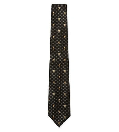 Shop Alexander Mcqueen Polka Dot & Skull Print Silk Tie In Black/gold