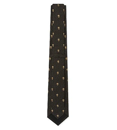 Shop Alexander Mcqueen Polka Dot & Skull Print Silk Tie In Black/gold