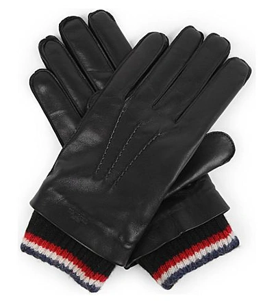Shop Thom Browne Stripe-trim Leather And Cashmere Gloves In Black