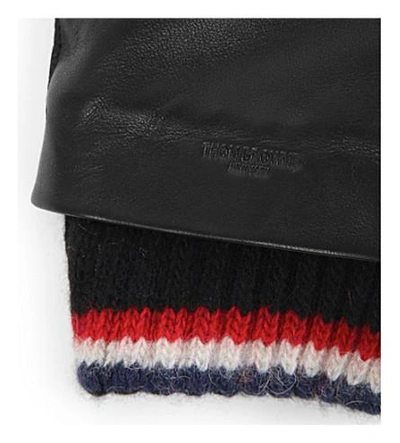 Shop Thom Browne Stripe-trim Leather And Cashmere Gloves In Black