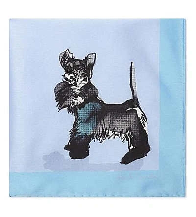 Shop Paul Smith Dog-print Silk Pocket Square In Pale Blue