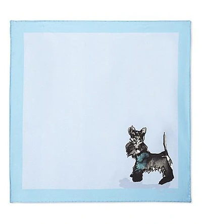 Shop Paul Smith Dog-print Silk Pocket Square In Pale Blue