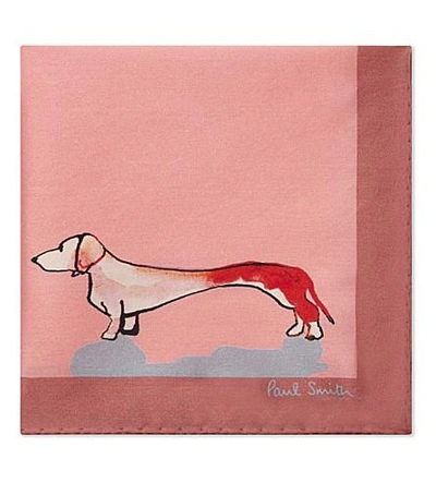Shop Paul Smith Dog-print Silk Pocket Square In Pink