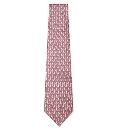 Shop Ferragamo Elephant With Paisley Feather Silk Tie In Pink