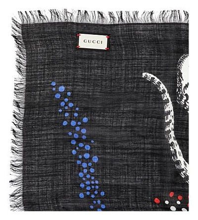 Shop Gucci Space Animals Wool And Silk-blend Scarf In Black