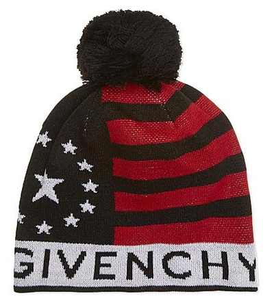 Shop Givenchy Stars And Stripes Wool-blend Beanie In Blk Red