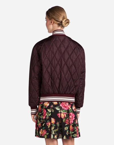 Shop Dolce & Gabbana Nylon Bomber Jacket With Embroidery In Bordeaux