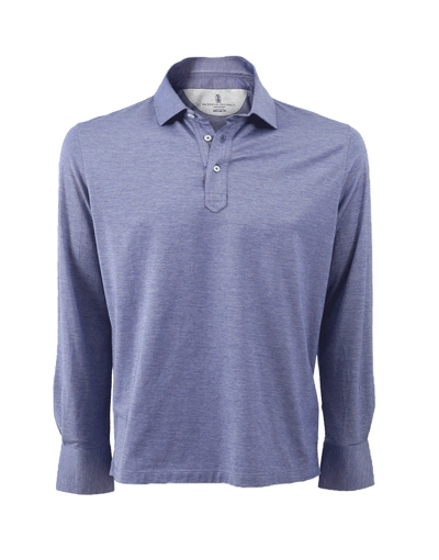 Shop Brunello Cucinelli Long Sleeve Polo In Indigo