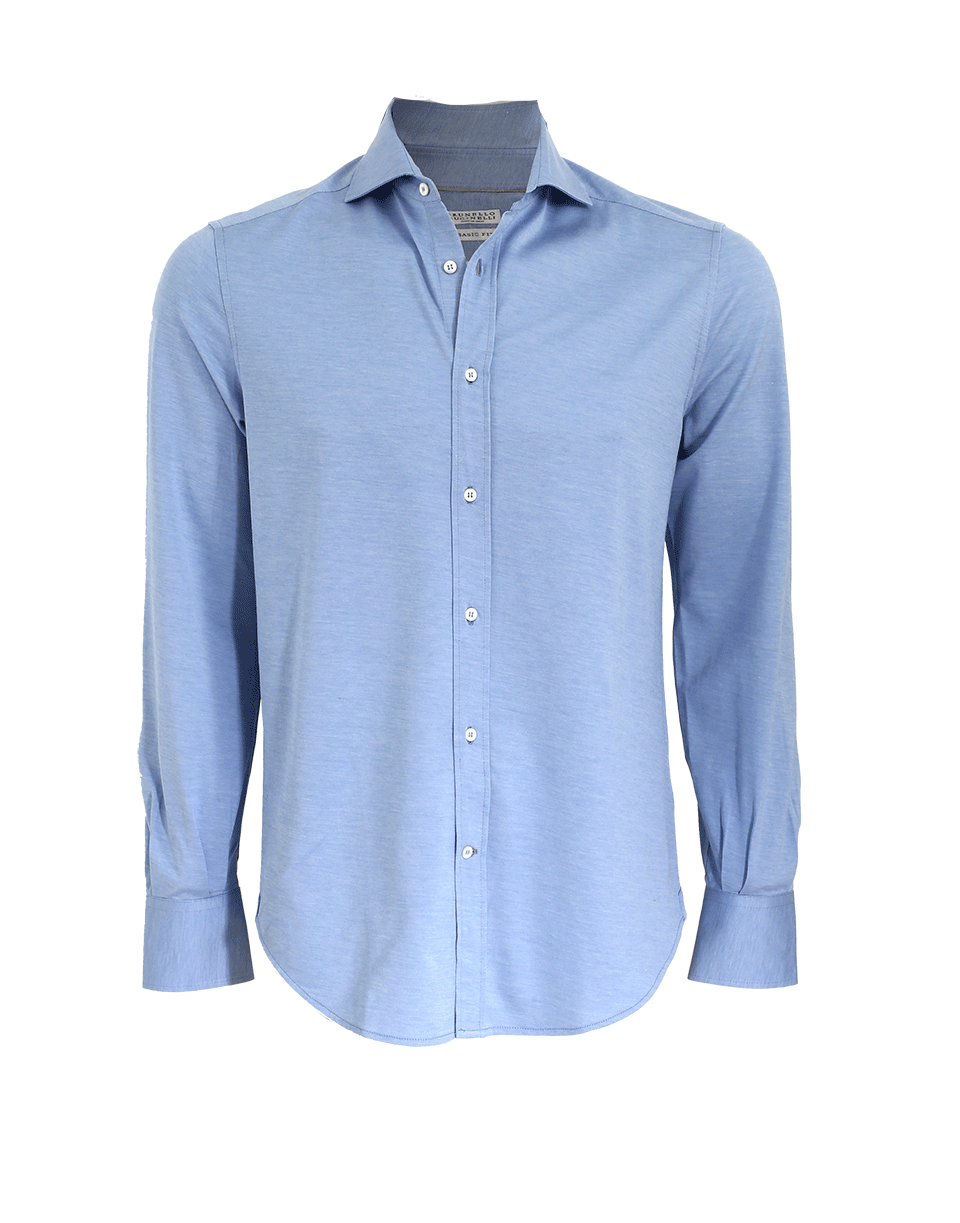 Brunello Cucinelli Cotton Knit Shirt In Lghtblue | ModeSens
