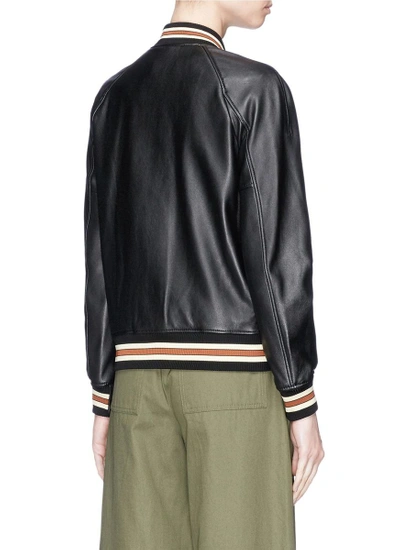 Shop Coach Rexy Patch Lambskin Leather Varsity Jacket