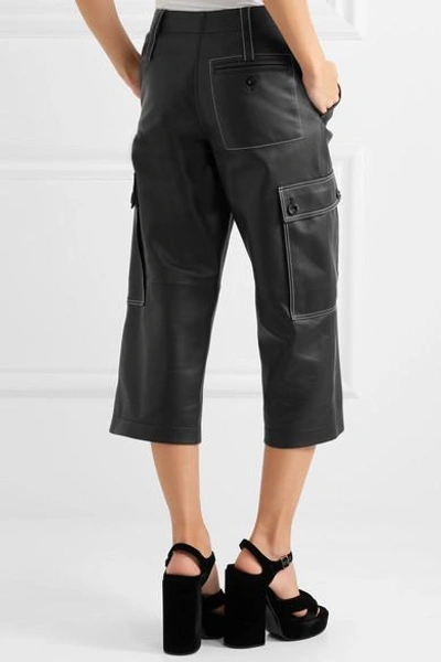 Shop Loewe Cropped Leather Wide-leg Pants