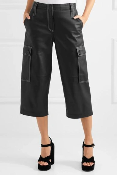 Shop Loewe Cropped Leather Wide-leg Pants