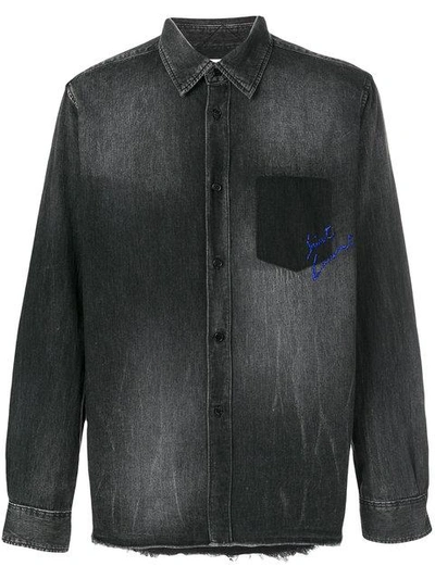 Shop Saint Laurent Shadow Pocket Embroidered Shirt In Grey