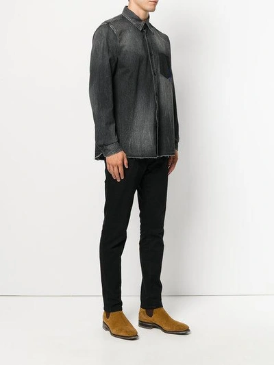 Shop Saint Laurent Shadow Pocket Embroidered Shirt In Grey