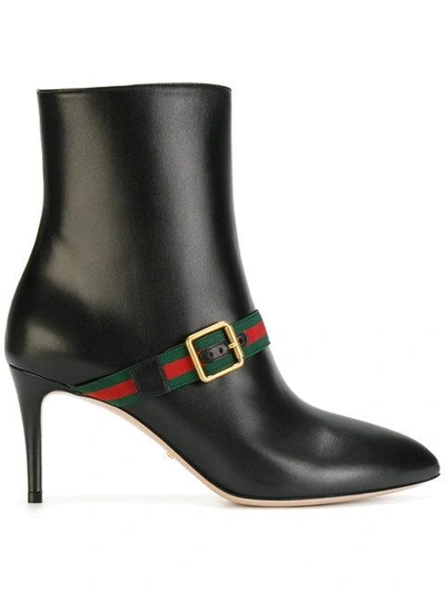 Shop Gucci Web-trimmed Ankle Boots In Black