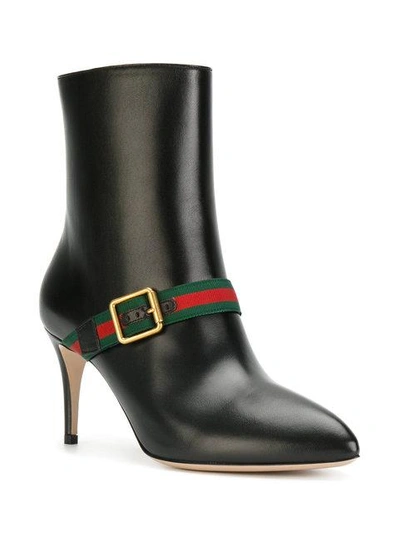 Shop Gucci Web-trimmed Ankle Boots In Black