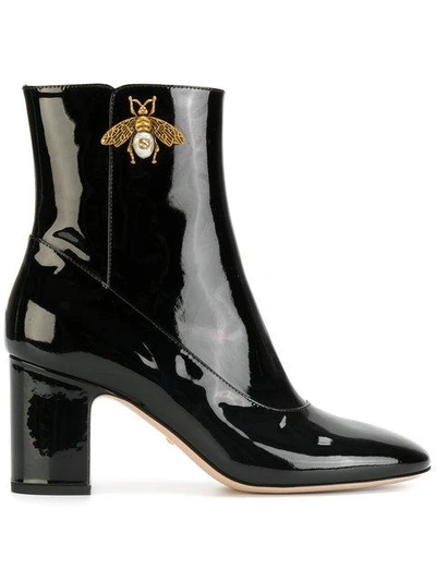 Shop Gucci Bee Ankle Boots In Black