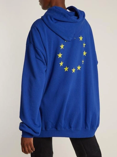 Vetements Oversized Printed Cotton-blend Jersey Hooded Top In Blue