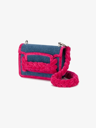 Shop Miu Miu Denim Pink Velvet Braided Box Bag In Blue
