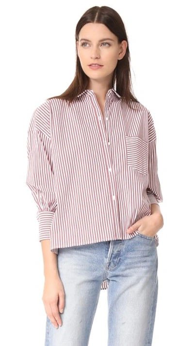 Shop Nili Lotan Filmore Shirt In Burgundy Stripe