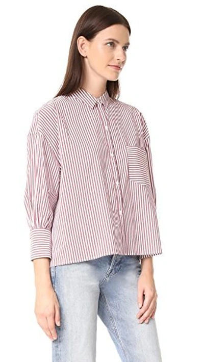 Shop Nili Lotan Filmore Shirt In Burgundy Stripe