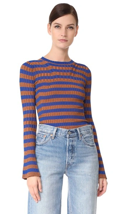 By Malene Birger Striped Metallic Ribbed-knit Sweater In Cobalt Blue