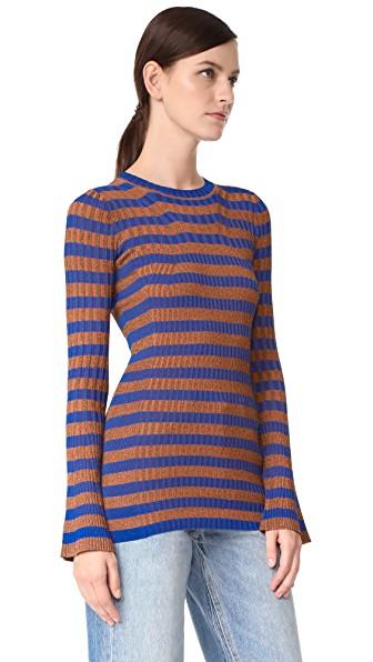 By Malene Birger Striped Metallic Ribbed-knit Sweater In Cobalt Blue ...