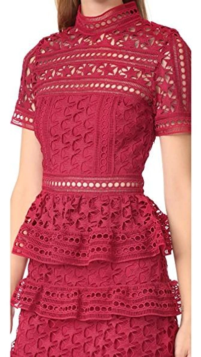 Shop Self-portrait High Neck Star Lace Paneled Dress In Red