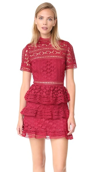 Self-portrait High Neck Star Lace Paneled Dress In Red