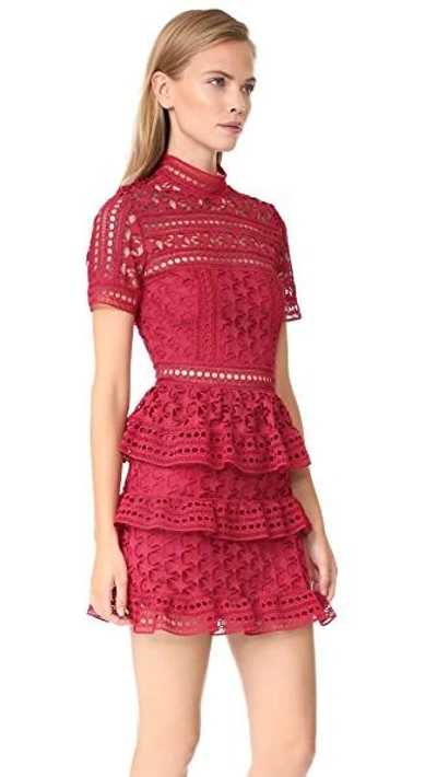 Shop Self-portrait High Neck Star Lace Paneled Dress In Red