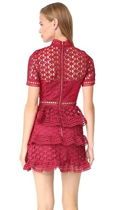 Shop Self-portrait High Neck Star Lace Paneled Dress In Red