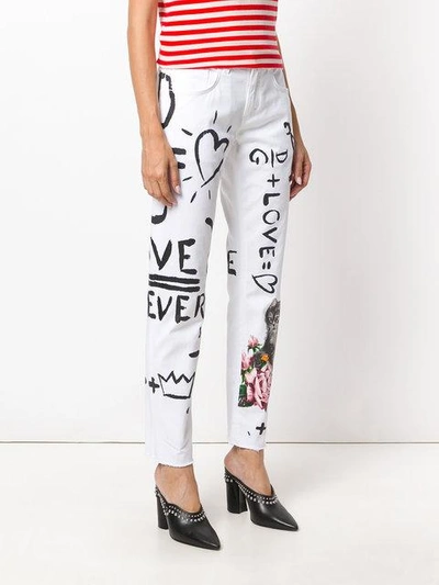Shop Dolce & Gabbana Doodle Print Straight Leg Jeans