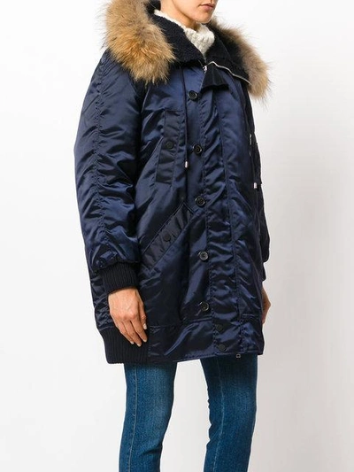 Shop Dondup Fur Detail Coat In Blue