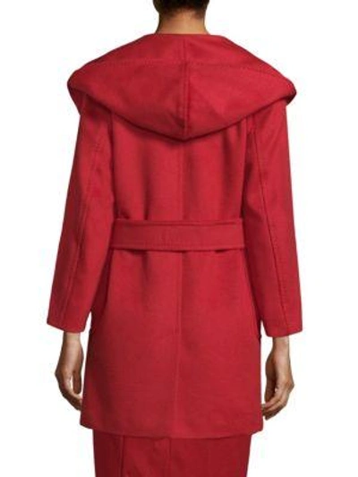 Shop Max Mara Hooded Camel Hair Coat In Red