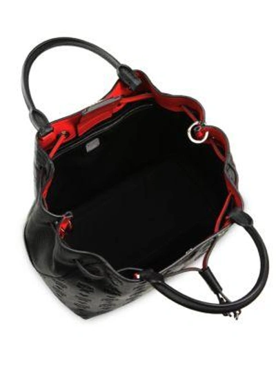 Shop Mcm Klara Mono Textured Leather Bucket Bag In Black