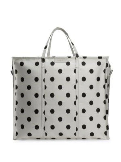 Balenciaga Xl Bazar Polka Dot Shopper In Blanc-noir