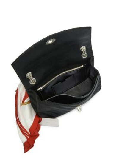 Shop Balenciaga Medium Lock Scarf-detail Leather Bag In Noir