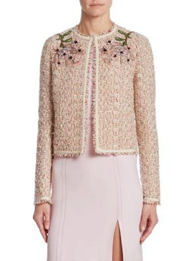 Shop Giambattista Valli Coral Tweed Embroidered Jacket In Ivory