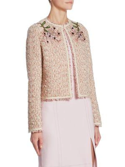 Shop Giambattista Valli Coral Tweed Embroidered Jacket In Ivory