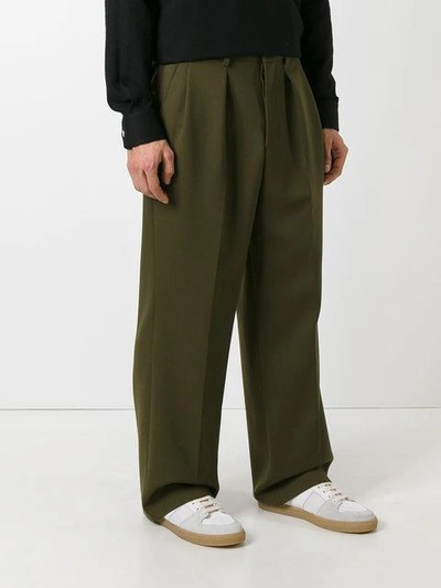 Shop Ami Alexandre Mattiussi Box Pleated Wide Trousers - Green