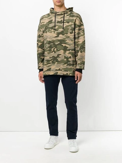 Shop Balmain Camouflage Print Hoodie In Green