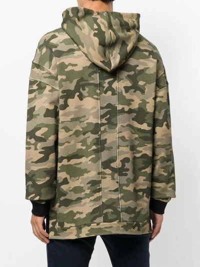 Shop Balmain Camouflage Print Hoodie In Green