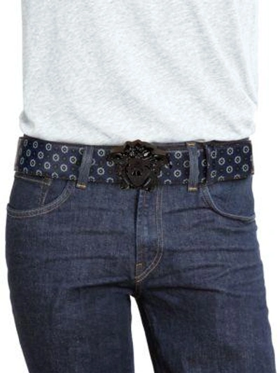 Shop Versace Printed Leather Belt In Blue