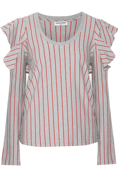 Opening Ceremony Cold-shoulder Ruffled Striped Stretch-cotton Top