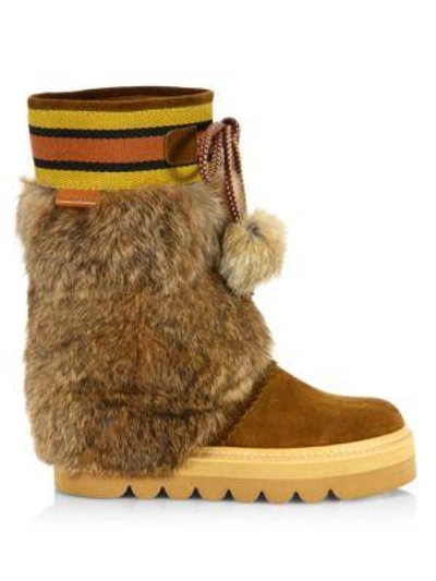 Shop See By Chloé Oxana Rabbit Fur & Suede Boots In Brown