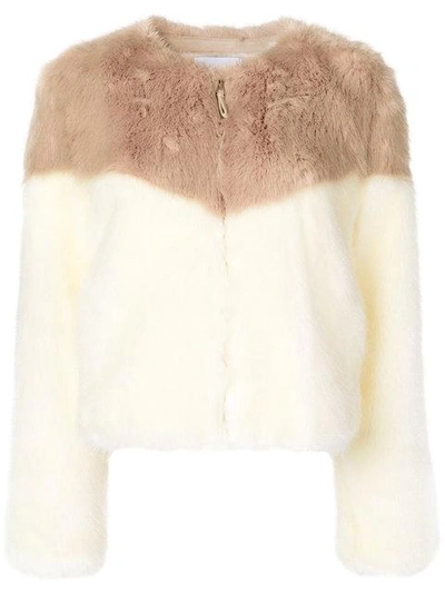 Dondup Contrast Fur Jacket In White/brown