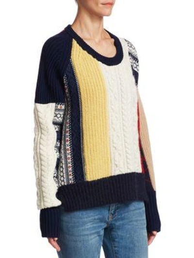 Burberry Colorblock Cable-knit Fair Isle Sweater In Camel | ModeSens