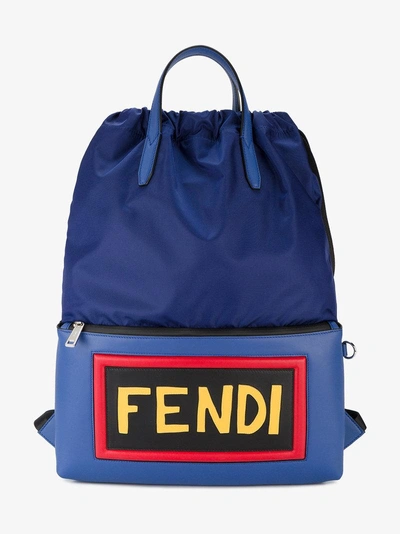 Shop Fendi Logo Leather Backpack In Blue